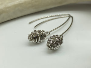 French hook mini pinecone earrings, available in gold, silver, rose gold 