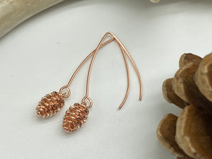 French hook mini pinecone earrings, available in gold, silver, rose gold 