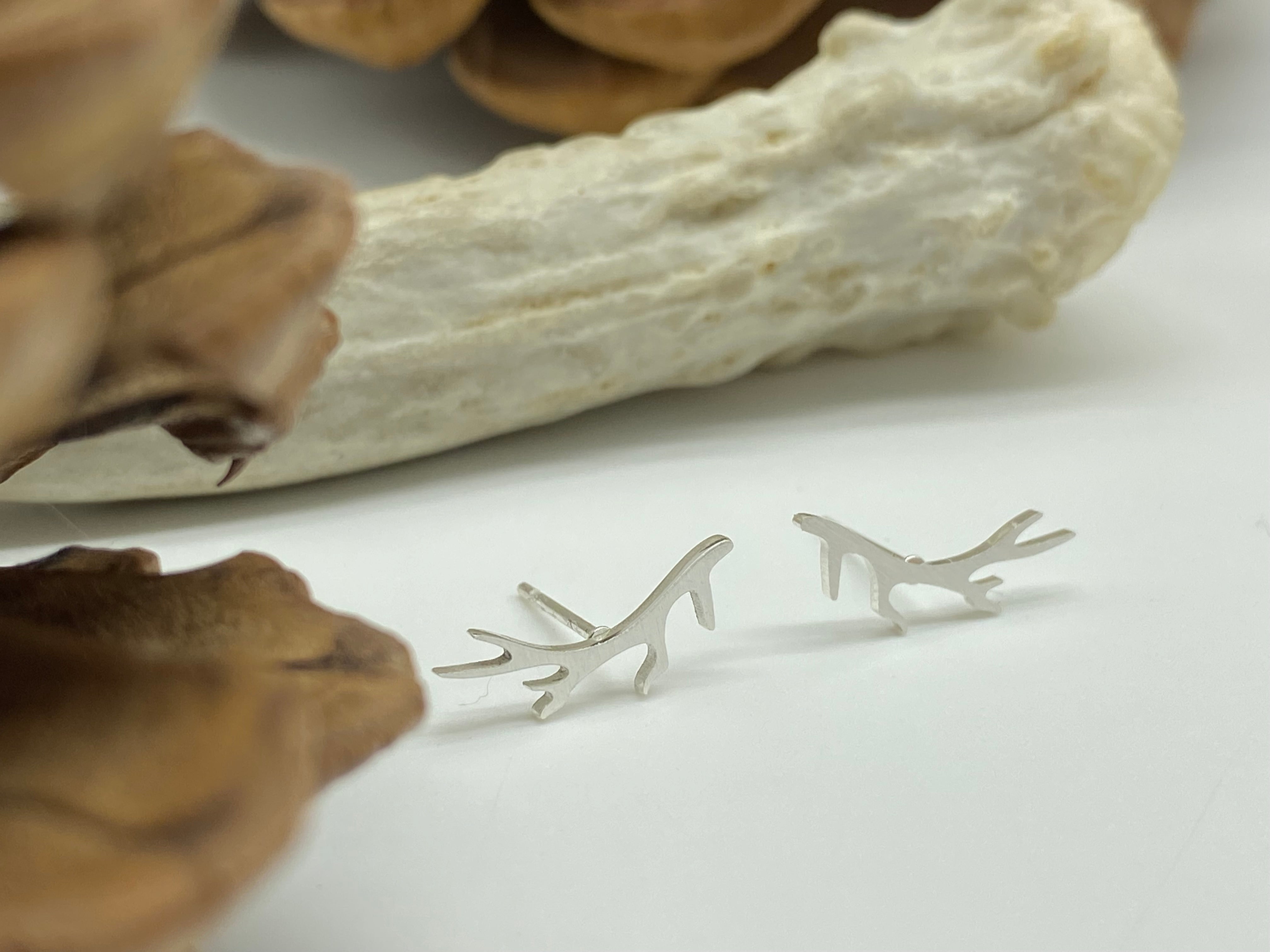 Mini antler studs in gold, silver and rose gold made from waterproof stainless steel