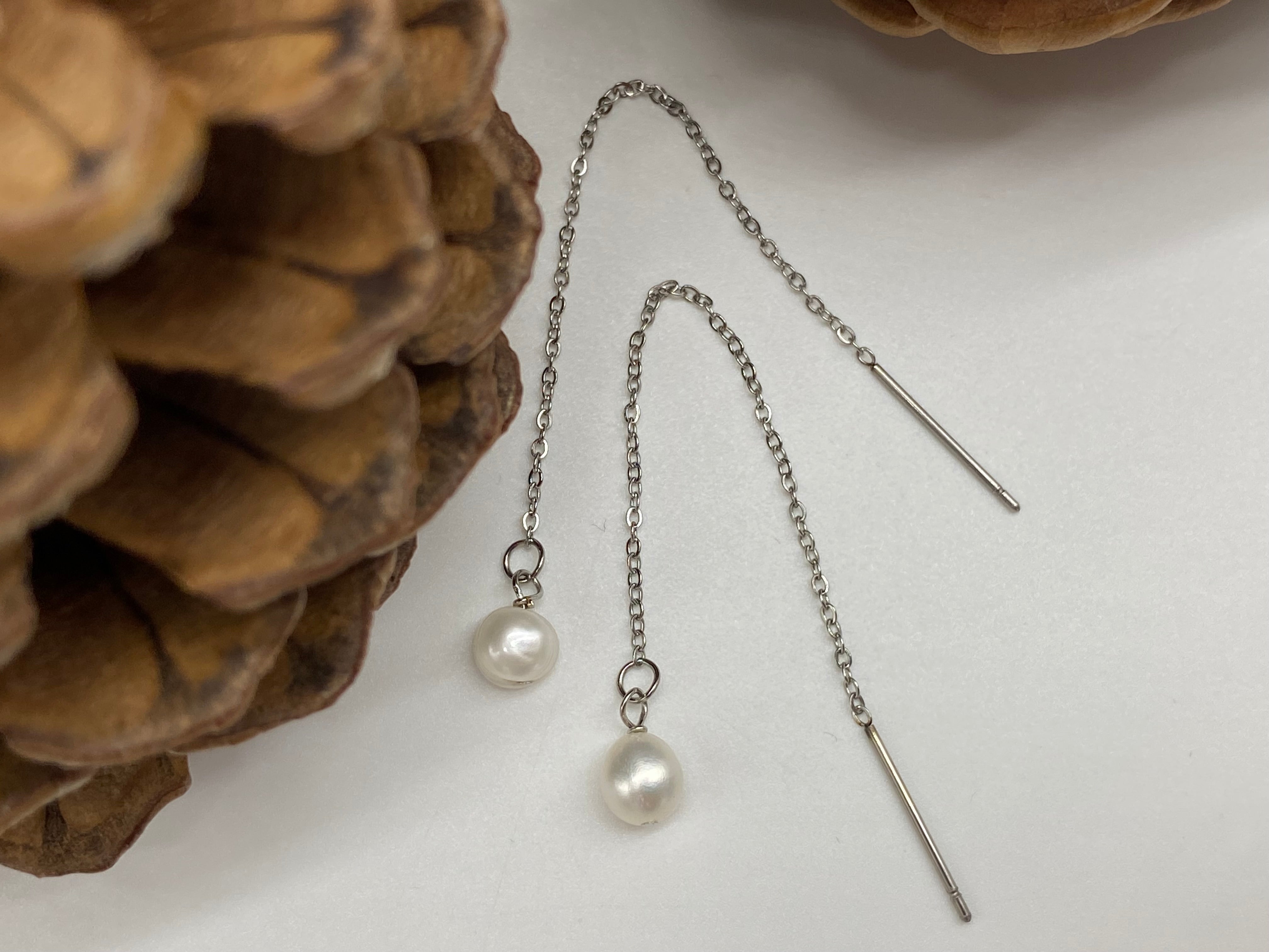 Freshwater Pearl Threaded Earrings (3 Colors Available)