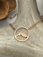 Load image into Gallery viewer, Adjustable mini circle mountain necklace made from waterproof stainless steel, available in gold, silver, rose gold.
