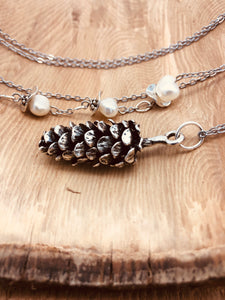 Silver Pinecone Pendant Necklace (5 Stone Options Available)
