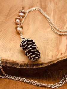 Silver Pinecone Pendant Necklace (5 Stone Options Available)